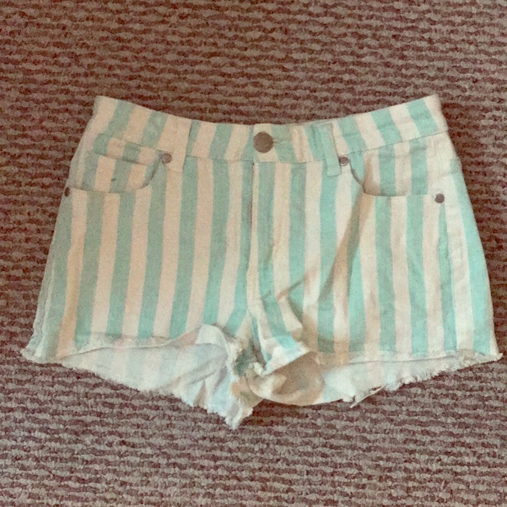 Mint & White Denim Shorts